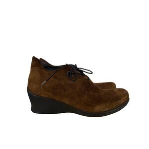 Wolky Hope Pompai Ankle Bootie Wedge Lace Up Dark Brown Suede Womens Size 41